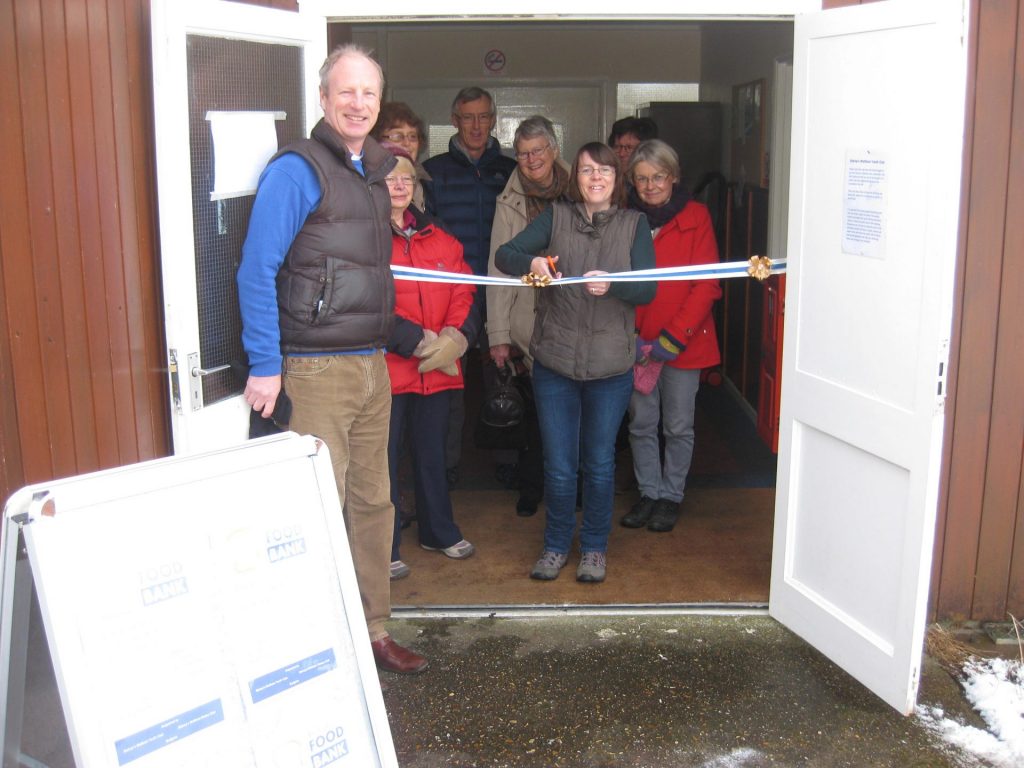 Sue at the official food bank opening in 2015