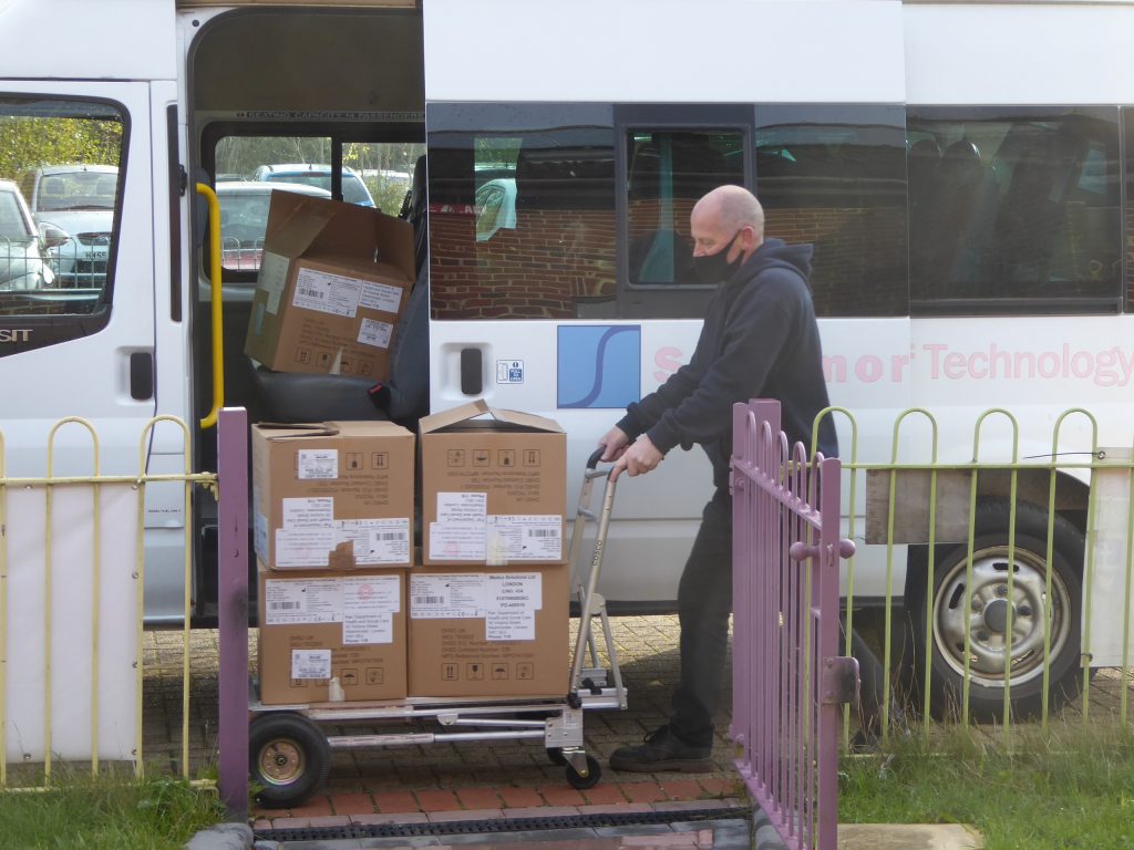 Swanmore College minibus delivering donations