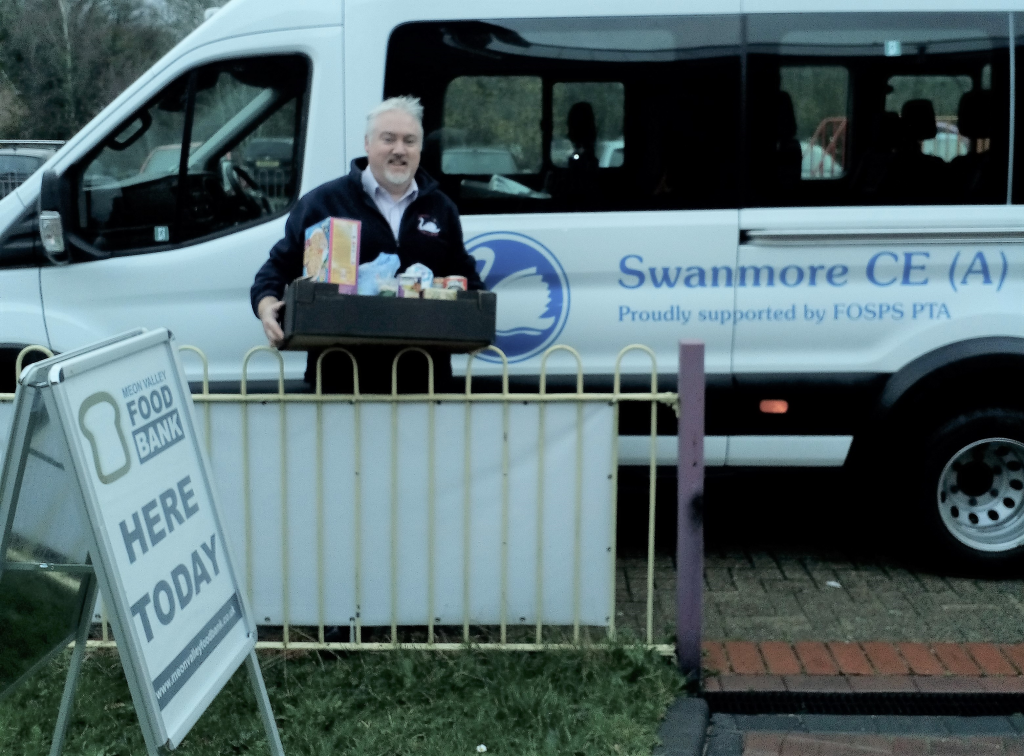 Part of the donations from Swanmore Primary School being delivered by Mr Paterson the Headteacher