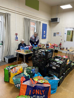 Donations being prepared at the Food Bank
